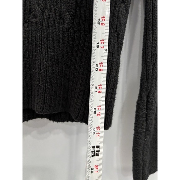 DKNY Jeans Large Cable Knit Hooded Sweater Black Quarter Zip Pullover Logo - Picture 9 of 9